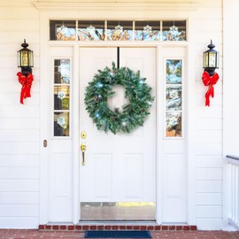 NALONE 24 Inch Snow-Kissed Christmas Wreath, Pre-Lit Artificial Christmas Wreaths with 40 LED Lights&Timer, Pine Cones and Pine Needles, Xmas Wreath for Front Door (Green with Snow)