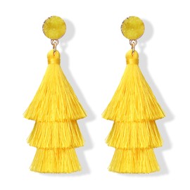 FIBO STEEL Yellow Tassel Earrings for Women Layered Bohemian Earrings, Big Statement Tiered Fringe Drop Dangle Earrings Christmas Valentine Earrings Party Jewelry Gift