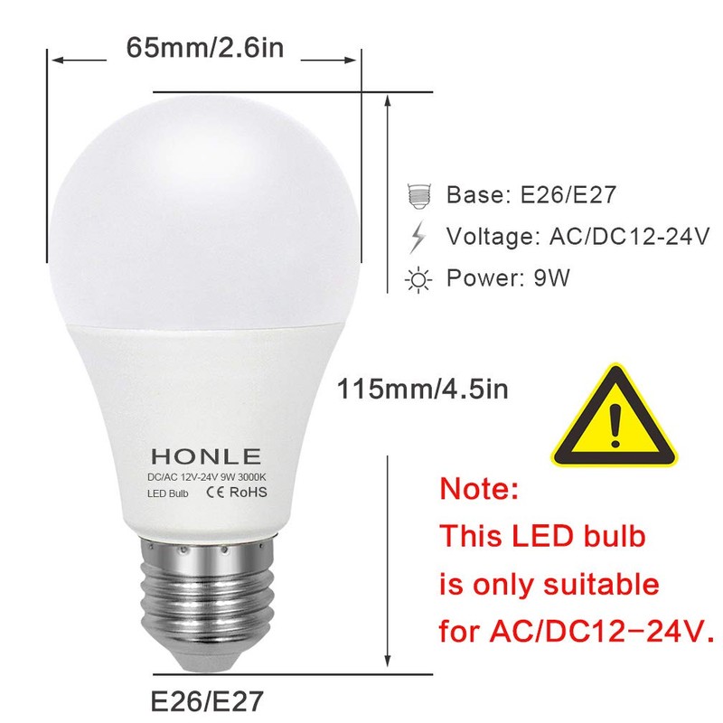 Honle E26 E27 LED AC/DC 12V 24V Low Voltage 9W