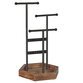 SONGMICS Expositor de Joyas, Soporte de Joyas, Organizador para Joyas de Metal y Madera, Regalo Ideal, Negro MJJS03CB