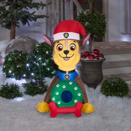 Gemmy Christmas Airblown Inflatable Chase in Santa Hat w/Wreath Nick, 3 ft Tall, brown