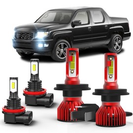 qobsos Fit for Honda Ridgeline Lights 500% Brightness LED Bulbs 9003/H4 High&Low Beam+H11 Fog Lights 2006-2014 6000K White,Plug and Play,20000LM,Pack of 4