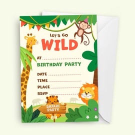 32 Safari Party Invites Kids Childrens Birthday Party Invitations with Envelopes – Designed and Printed in the UK