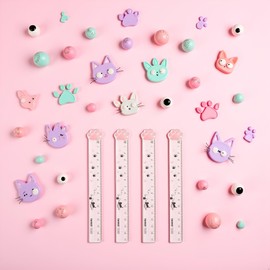 4 Pcs 15CM Pink Cats Claw Straight Rulers, Plastic Measuring Tool Kawaii Measuring Plastic Scale Rulers, Drafting Tools and Drafting Kits