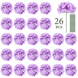Auihiay 26 pcs Hydrangea Artificial Flowers, Purple Artificial Hydrangea Flowers, Silk Hydrangea Heads with Stems for Home Garden Party Baby Shower DIY Wedding Centerpiece (Purple)