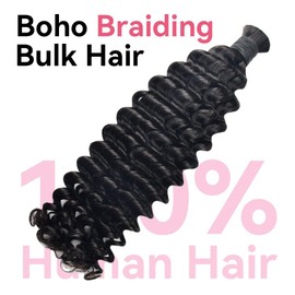 Deep Wave Bulk Human Hair for Braiding 100g with 1 Bundle No Weft Human Hair Bundles for Brainding Wet and Wavy Human Hair Extensions Micro Braiding Human Hair for Boho Braids Natural Color 22 Inch