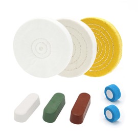 SCOTTCHEN 6inch Buffing Polishing Wheels 1/2" Arbor Hole,Soft/Fine/Medium for Bench Grinder-3PCS,with Buffing Polishing Cutting Compounds 7.4 Oz.Kit,with 2 Pack Non-Woven Bandage