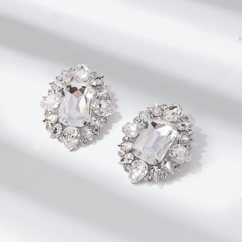 HESSAWELL Crystal Bridal Wedding Earrings, Sparkle Cluster Studs Large Lightweight