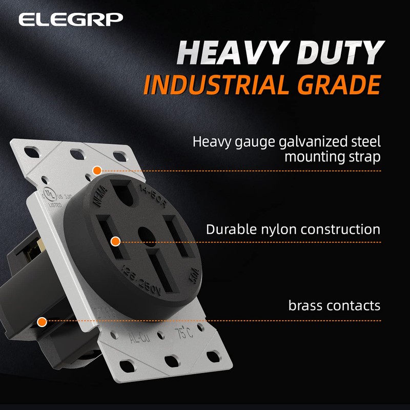 ELEGRP 50 Amps 125/250V Range Oven Stove Receptacle, NEMA 14-50R