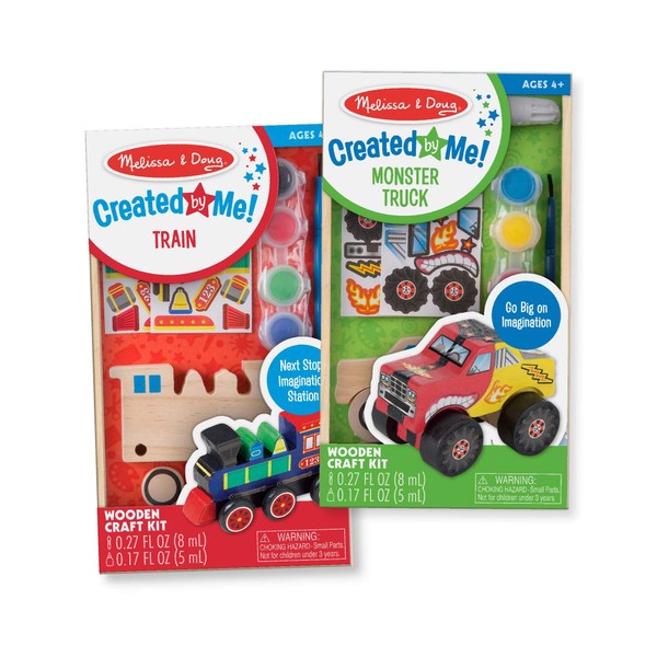 Melissa & Doug Paint & Decorate Your Own Wooden Vehicles Craft Kit 2 Pack – Monster Truck, Train