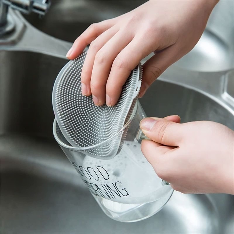 4PCS Silicone Dish Scrubber, Multipurpose Round Silicone Sponges Reusable Dish