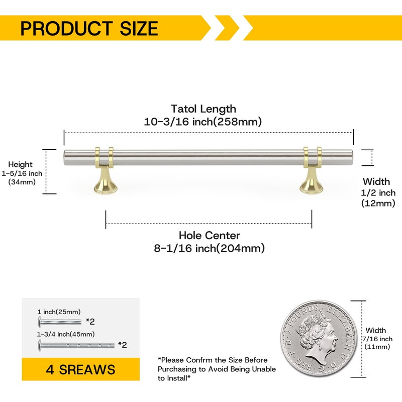 Rergy Cabinet Handles Drawer Pulls and Knobs, 10Pack Brushed Nickel