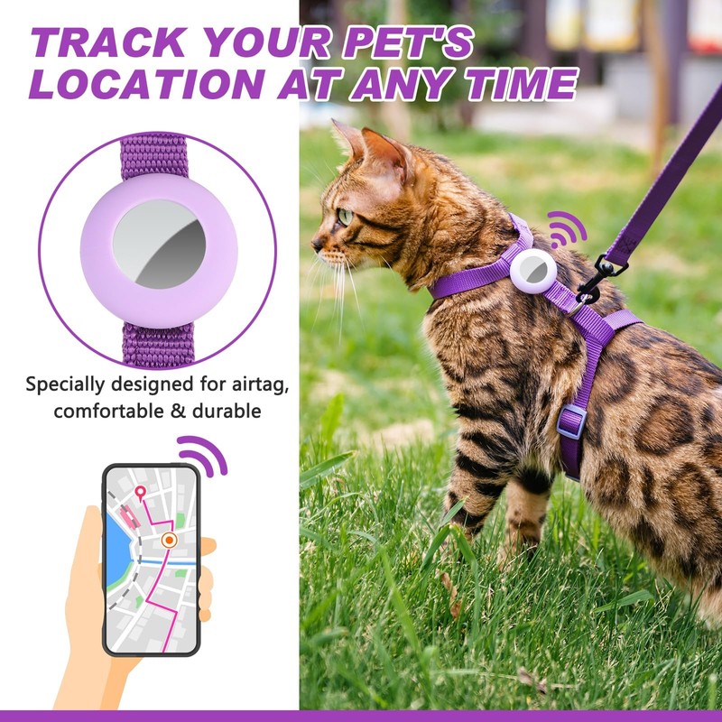 VKPETFR Cat Harness and Leash Set with Airtag Holder for