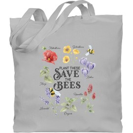 Shirtracer - Cotton Bag - Flowers & Plants - Save the Bees - Save the Bees, 2 Light Grey, Unit size