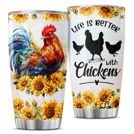JENOIS Chicken Gifts, Flower Cups Sunflower Floral Spring, Tumbler 20 Oz With Lid And Straw, Life Is Better With Chicken