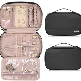 Large capacity jewelry storage bags, necklaces, earrings, rings, bracelets watch bags, travel jewelry bags purple multi-function Organiser christmas 2024 ornament - Color: Black