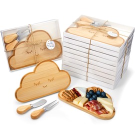 Ziliny 24 Set Baby Shower Party Favors Mini Cheese Cutting Board Cloud Shaped Small Charcuterie Board with Knives Forks Thank Tags with Gifts Box Ropes for Gifts Birthday Wedding Party Baby Shower