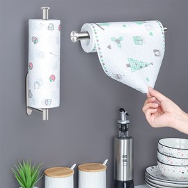 AUGUSTYUE Portarrollos de Papel de Cocina, Acero Inoxidable Soporte para Papel de Baño, Soporte para Toallas de Papel, Taladrado y Autoadhesivo (Plata)