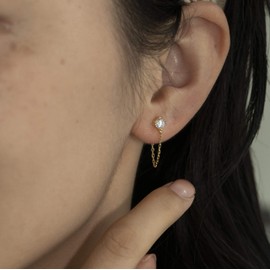 Meow Star Sterling Silver Cubic Zirconia Butterfly Leaf Chain Earrings - Dangle Studs for Women - 3cm, 3mm, 4mm, 5mm, 6mm - Gold Plated, Hypoallergenic, Nickel Free