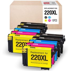 10 Pack Generic 220XL Ink Cartridge Compatible with Epson Workforce WF-2760 WF-2750 WF-2630 WF-2650 WF-2660 Expression Home XP-320 XP-420 XP-220 XP-324（4BK.2C,2M,2Y