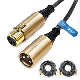 XANHAM XLR Cable 50 Feet/15.3 Meter 2 Pack 3 Pin Microphone Female to Male Balanced Shielded Cable, Fibre Braiding with 22AWG Oxygen-Free Copper(OFC) Mic Cord for Speaker and Audio System