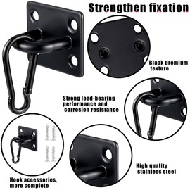 Shimeyao Stainless Steel Ceiling Hooks, 6 Sets Heavy Duty Eye Plate U Hooks, Snap Hooks and Screw Hardware, Rust Resistant, for Indoor and Outdoor Use