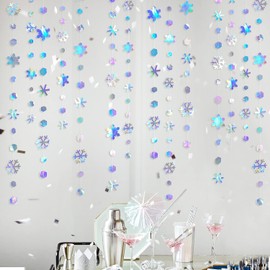 26 ft Winter Wonderland Party Decoration Iriding Snowflake Garland Holographic Paper Snowflake Streamer for Winter Onederland Christmas