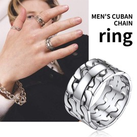 ChainsHouse Stainless Steel Band Ring for Men Women Punk Gothic Curb Chain Finger Ring Cuban Chain Design Finger Ring Gotihic Ring for Valentine's Day Christmas Birthday, Stainless Steel