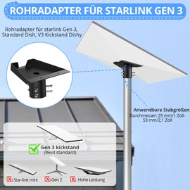 CAMWAY Starlink Gen 3 Rohradapter,360° drehbar&20° neigbar Robuste Aluminium Starlink Pole Gen 3 Adapter,25mm-53mm Starlink V3 Masthalterung für Starlink Standard Gen3 Standard Dish,V3 Kickstand Dishy
