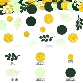 Vofrise 300PC Green Eucalyptus Dot Confetti Golden Nature Themed Baby Shower Birthday Bridal Shower Wedding Party Decorations Greenery Table Scatter Decor Supplies