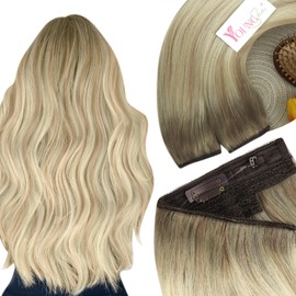 YoungSee Blonde Ombre Wire Hair Extensions for Women Invisible Wire Hair Extensions Human Hair Balayage Ash Blonde Ombre Platinum Blonde Hair Extension Wire 80G 18Inch