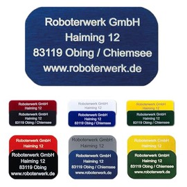 Roboterwerk Drone Marking Signs with Laser Engraving, Aluminium, 31 x 19 mm or 30 x 10 mm, Blue Anodised Text, e-ID and Registration Number, Sticker (Blue, 31 x 19 mm)