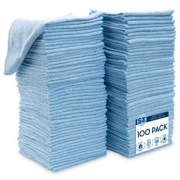 S&T INC. 100 Pack Microfiber Cleaning Cloth, Bulk Microfiber Towel