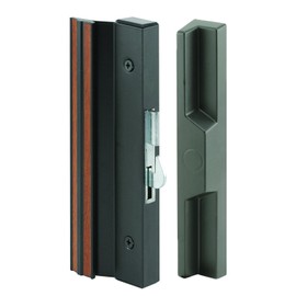 Slide-Co 141752 Sliding Patio Door Handle Set, 4-15/16 In., Extruded Aluminum, Hook Latch, Black with Wood Grain (Single Pack)