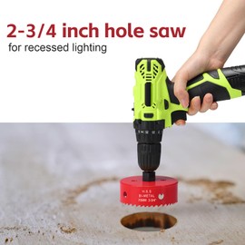 2-3/4 Inch Hole Saw for Wood, 70mm HSS BI-Metal Hole Saw for Recessed Lighting, 30mm Cutting Depth Hole Cutter with Hex Shank Drill Bit Adapter for Cornhole Boards Plastic Drywall Fiberboard, Red