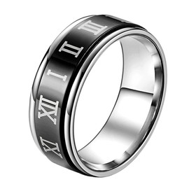 PAURO Unisex Stainless Steel Roman Numerals Spin Worry Ring for Anxiety 8MM Black Size 10
