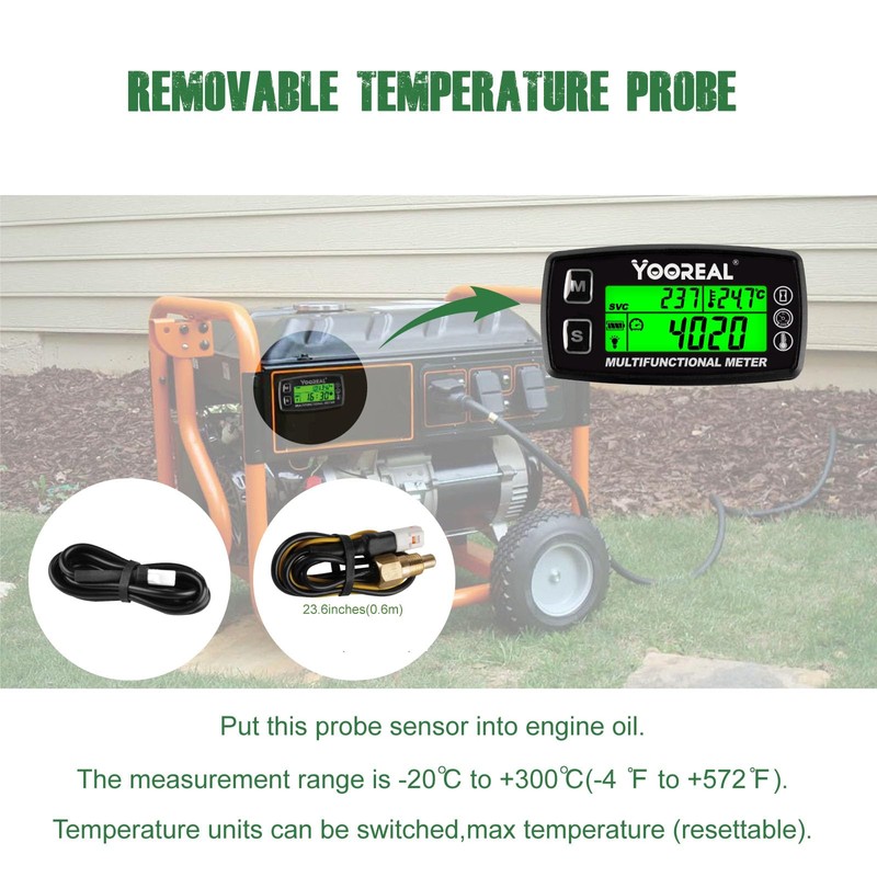 Yooreal Engine Water Oil Temperature Gauge Digital Tachometer Hour Meter,Alert