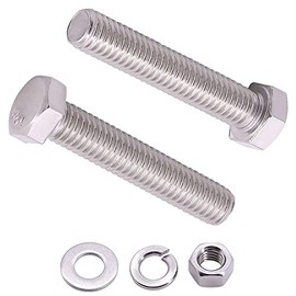 (8 Sets) 3/8"-16 x 1-1/4" Hex Bolt with Hex Nut, Flat Washers (SAE) and Lock Washers Hardware Assortement, Full Thread, Coarse Thread, 304 Stainless Steel 18-8