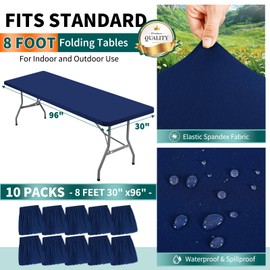 Showgeous 10-Pack Rectangle Picnic Table Cloth - Outdoor Elastic Tablecloth, Waterproof Spandex, Navy Blue, 30"x96"
