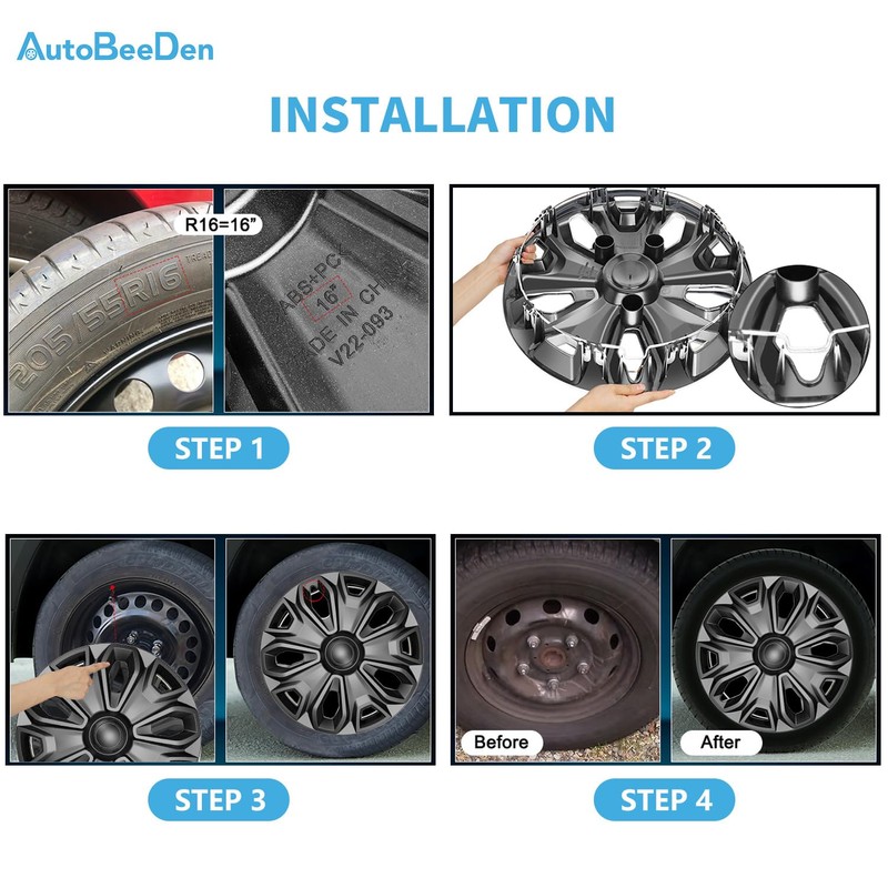 AutoBeeDen 4-Pack Hubcaps Wheel Covers Compatible with Ford Transit 150/250