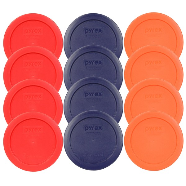 Pyrex 7200-PC 2 Cup (4) Dark Blue 1113764 & (4) Orange 1113762 & (4) Red 1113763 Lid (12-Pack)