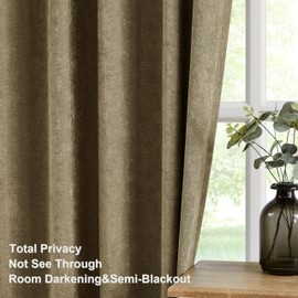 Vision Home Mocha Brown Pinch Pleated Light Filtering Curtains Velvet Chenille Semi-Blackout Window Curtain Panels 90 inch for Living Room Bedroom Pinch Pleat Drapes with Hooks 36" Wx90Lx2