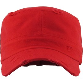 Gorra clásica de cadete desgastada estilo militar para uso diario, Rojo Vintage Distressed, Talla única