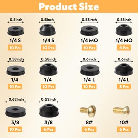 116 PCS Faucet Washer Kit with Brass Screws Flat Beveled Rubber Washers Screws Assortment for Outdoor Indoor Faucet Leak Repair (Black, Gold)