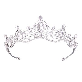 Crown Women's Fancy Dress, Wedding Tiara, Crystals Princess Crown, Crown Princesses, Adult Tiara for Carnival, Birthday, Party, Prom, for Women and Girls, Silver