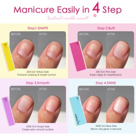 Canvalite Nail Buffer for Natural Nails, All in One 4 Way Nail File & Buffer Block That Shapes, Files, Smoothes, and Shines, 100/180 Grit, 9pcs，Pink