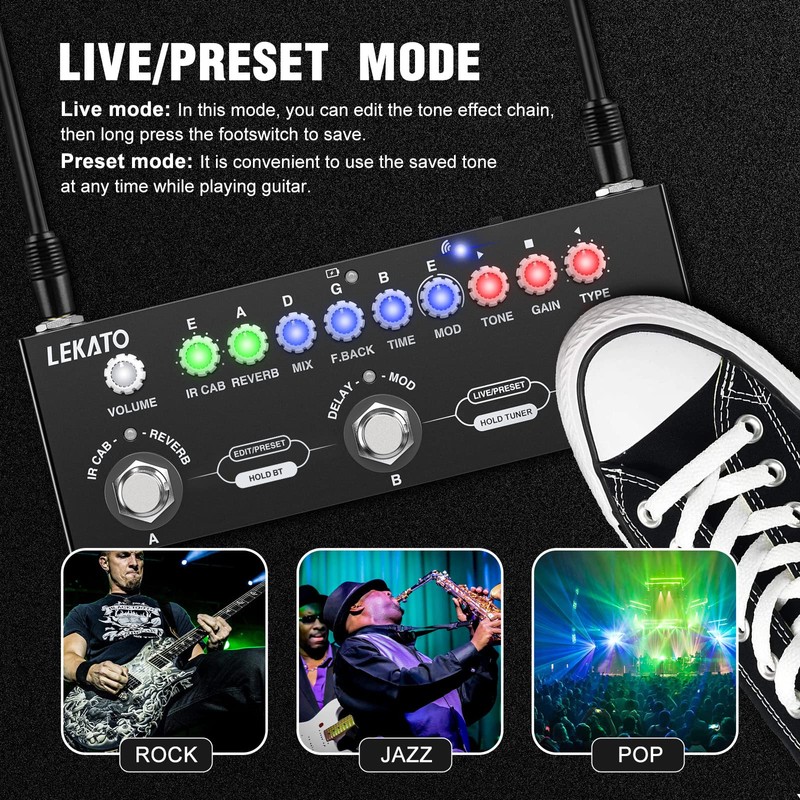 LEKATO Multi Effects Guitar Pedal, with IR Loading 9 AMP