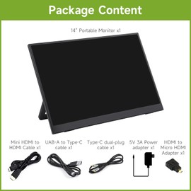 waveshare Luckfox 14inch Portable Monitor with Stand, IPS Screen, Mini HDMI Interface, 1920 × 1200 Full HD, 178° Viewing Angle, ABS Case, 100% sRGB High Color Gamut, Supports HDR, No Touch