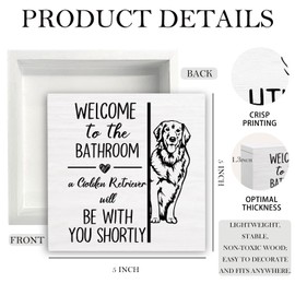 HYKDFMNCJ Golden Retriever Bathroom Wooden Box Sign Desk Decor, Dog Bathroom Decor, Gifts for Golden Retriever lovers Wood Signs for Bath Room Washroom Shelf Counter Decorations, 5x5 Inch