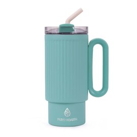 PURE HEARTH EcoFuse Tumbler with Handle and Straw 40 oz | Twist on 3 Way Lid | Double Wall Vacuum Insulated Stainless Steel Cup for Travel | Infusion Filter | Keep Hot and Cold | BPA Free (Mint Green)